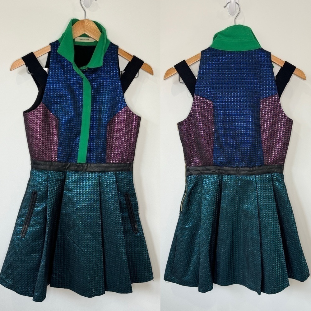 Three Floor Multi Color Mini Skater Dress (sz 6)
